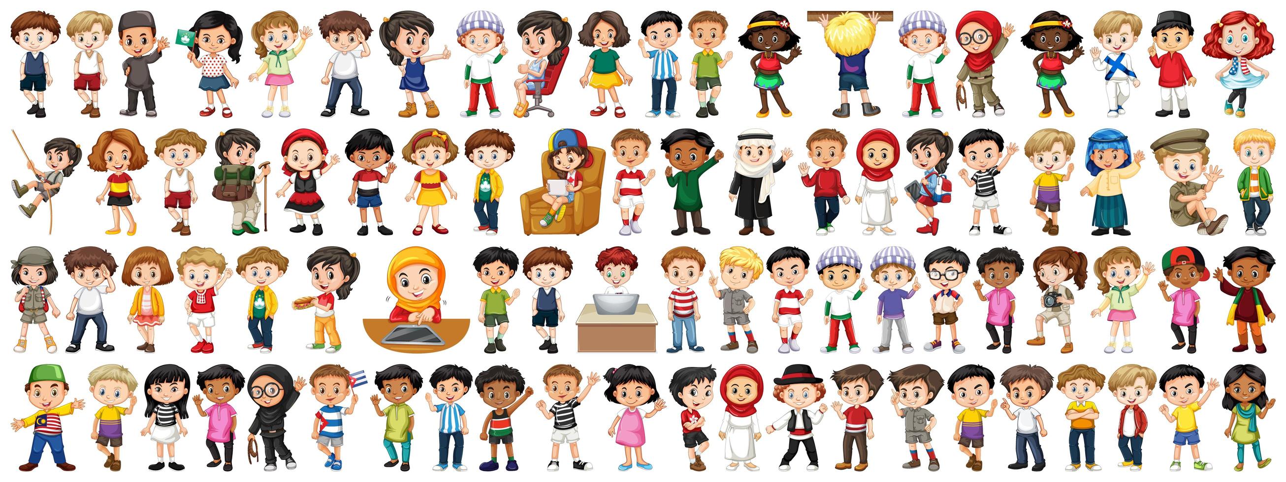 Children of Various Nationalities on White Background vector