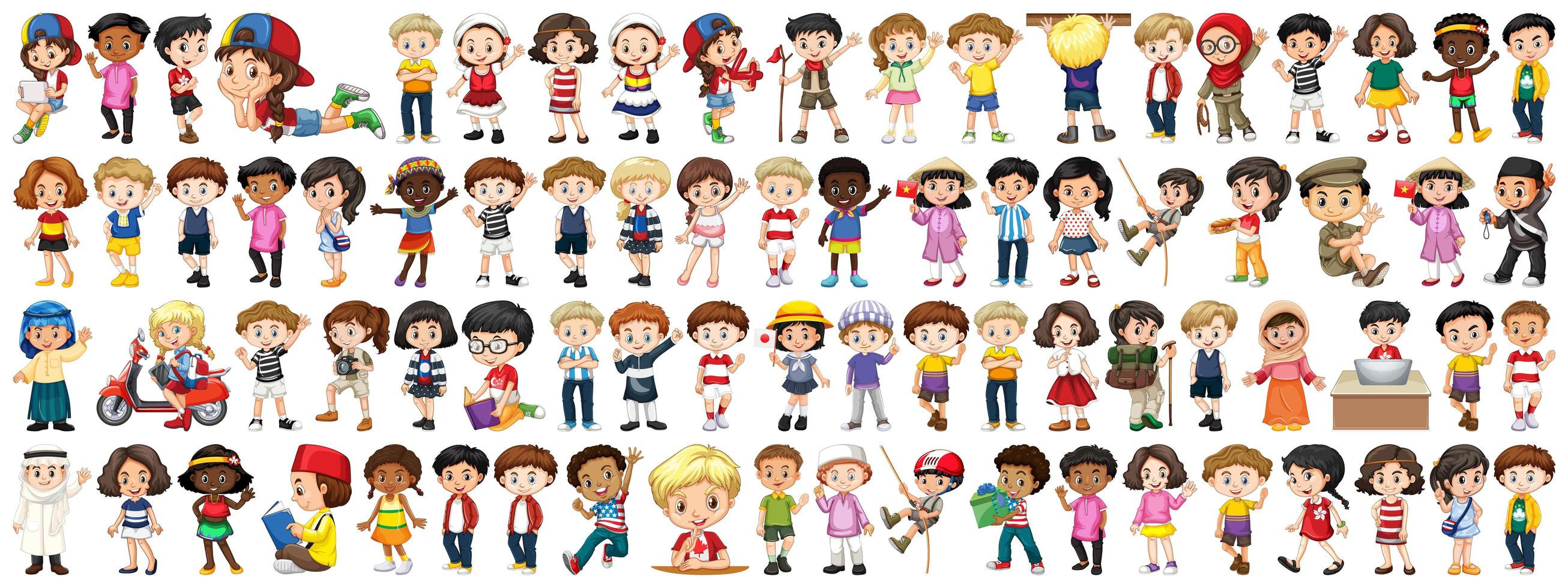 Children of Various Nationalities on White Background vector