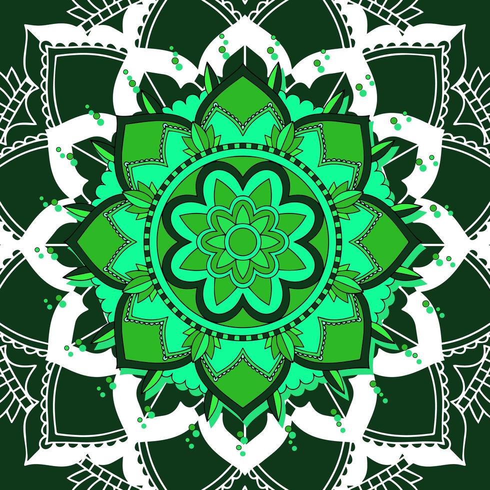 patrón de mandala sobre fondo verde oscuro vector