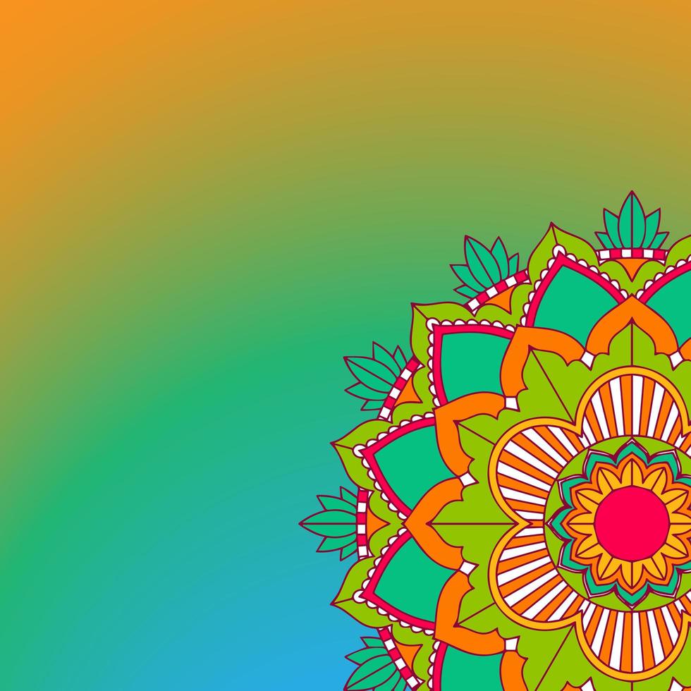 patrón de mandala sobre fondo naranja, verde vector