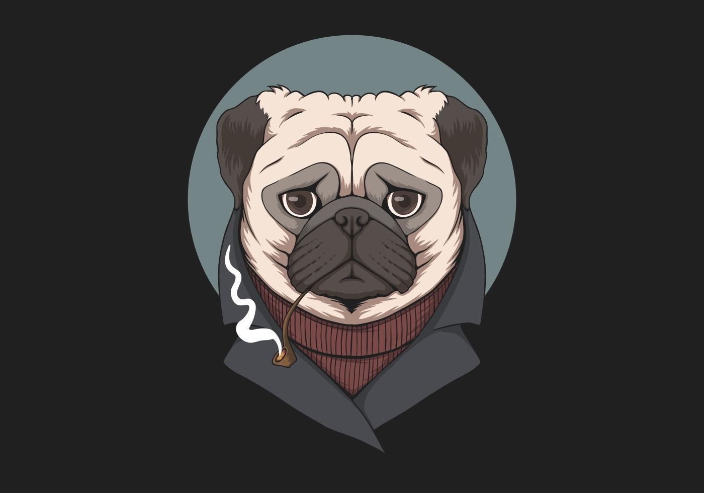 Pug dog smoke pipe illustration vector
