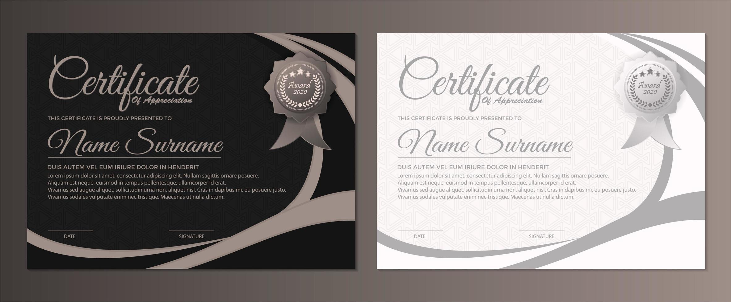 Certificate award with dark and white color vector