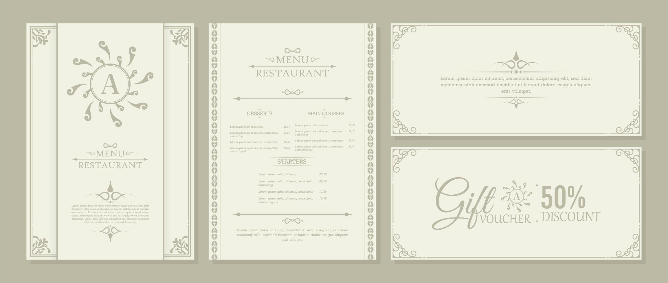 Menu Restaurant and Voucer with Ornamental Elements vector
