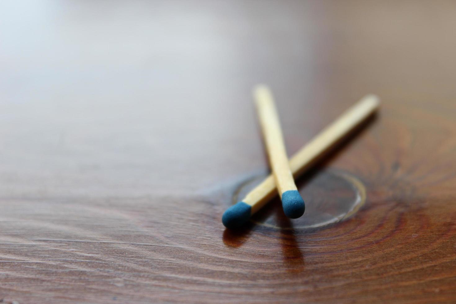 Close-up of matches on a wooden table photo