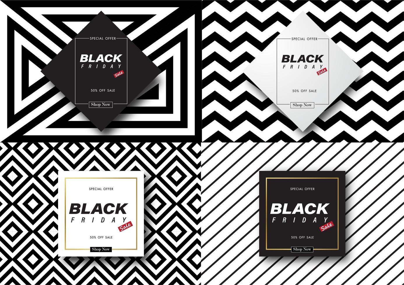 Black and white pattern Black Friday sale banners vector
