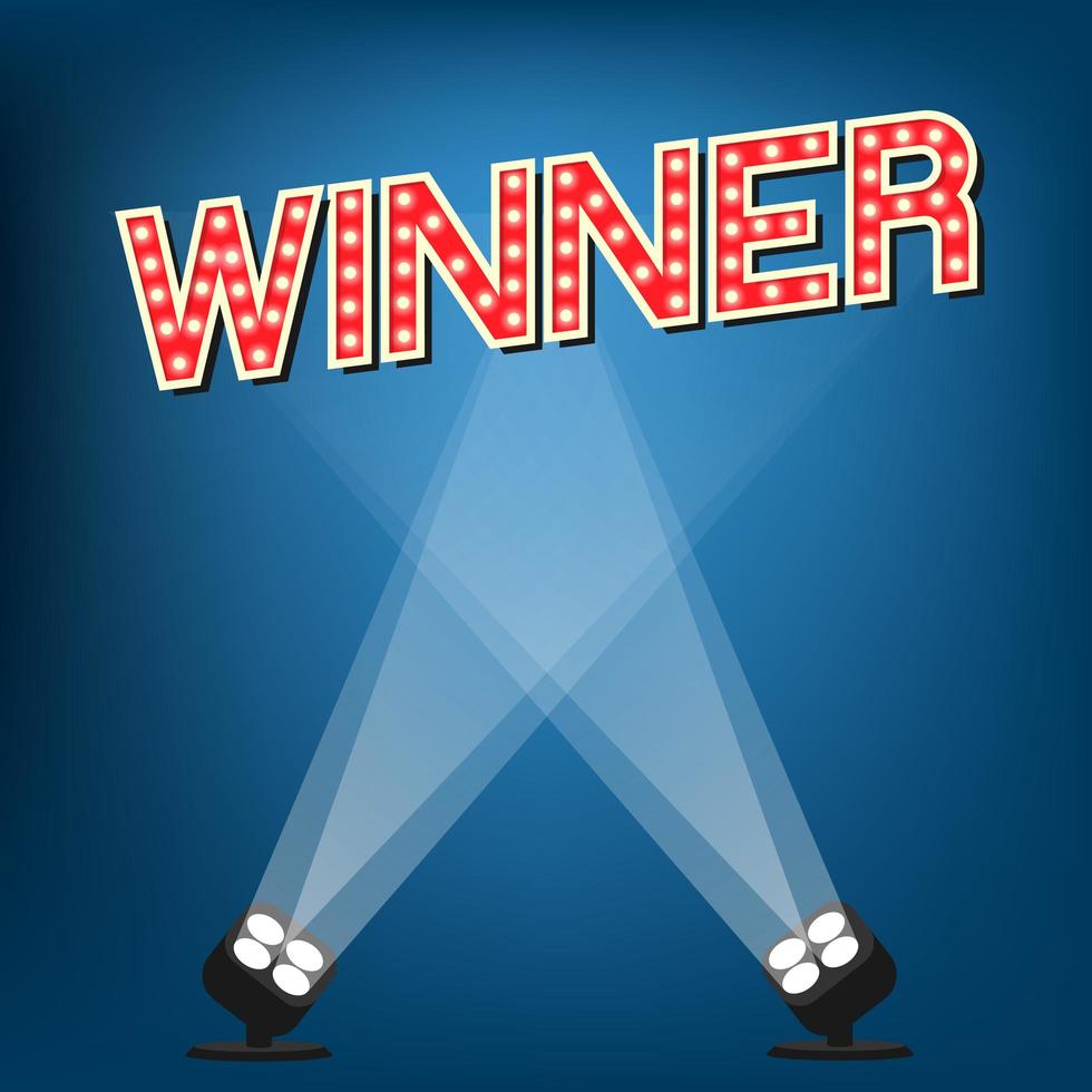 Winner label on stage with blue background vector