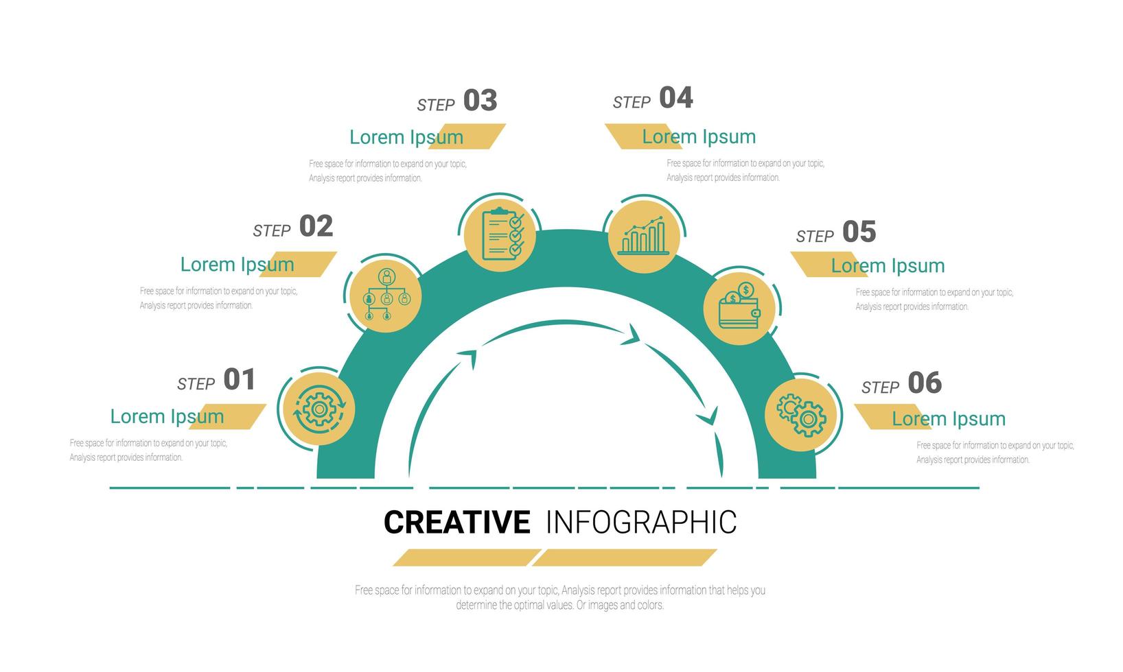 Infografía de semicírculo con 6 opciones6 opción vector