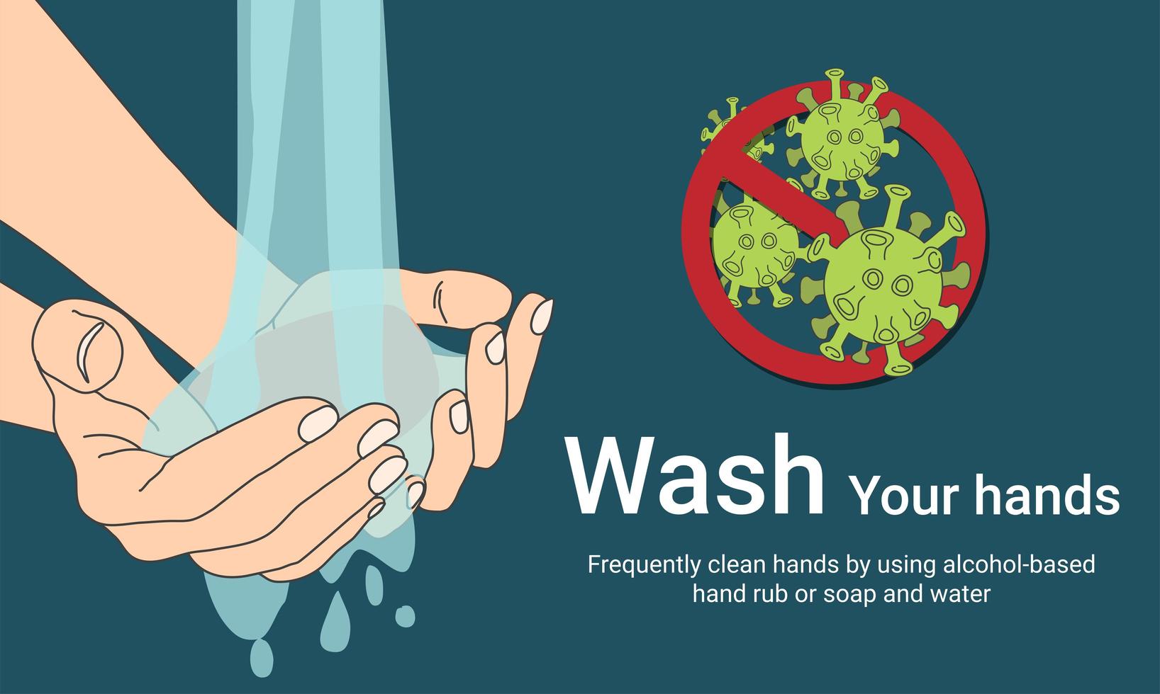 Wash hands, stop coronavirus spread poster vector