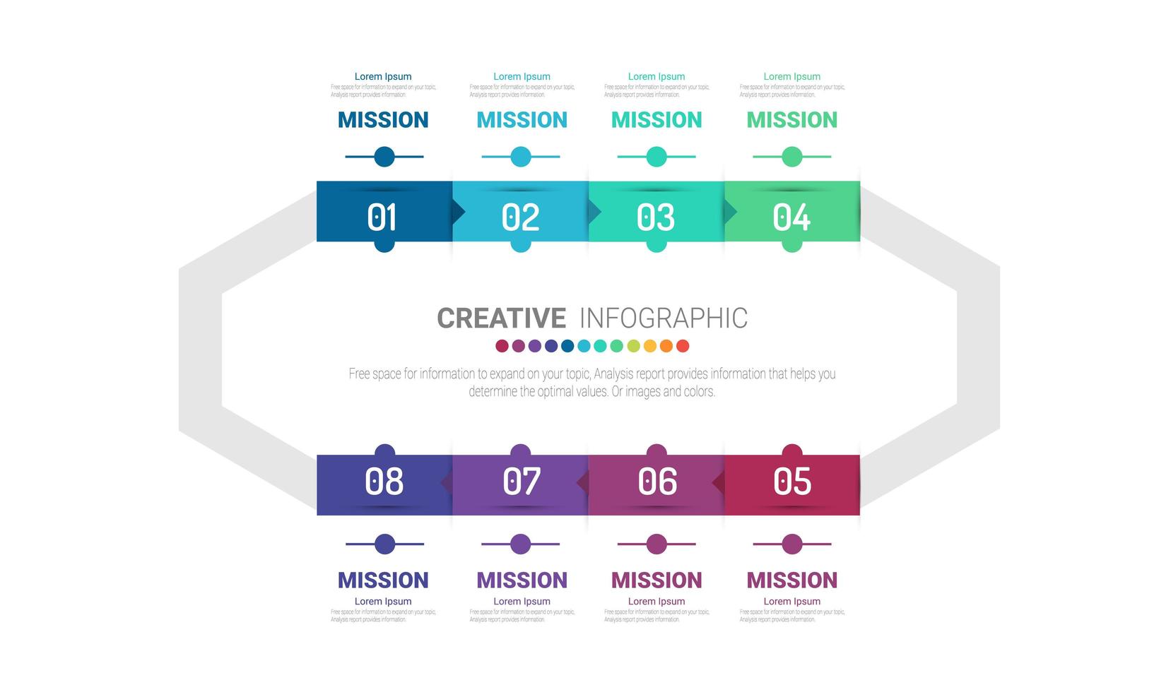 plantilla para diagrama de ciclo de 8 opciones vector