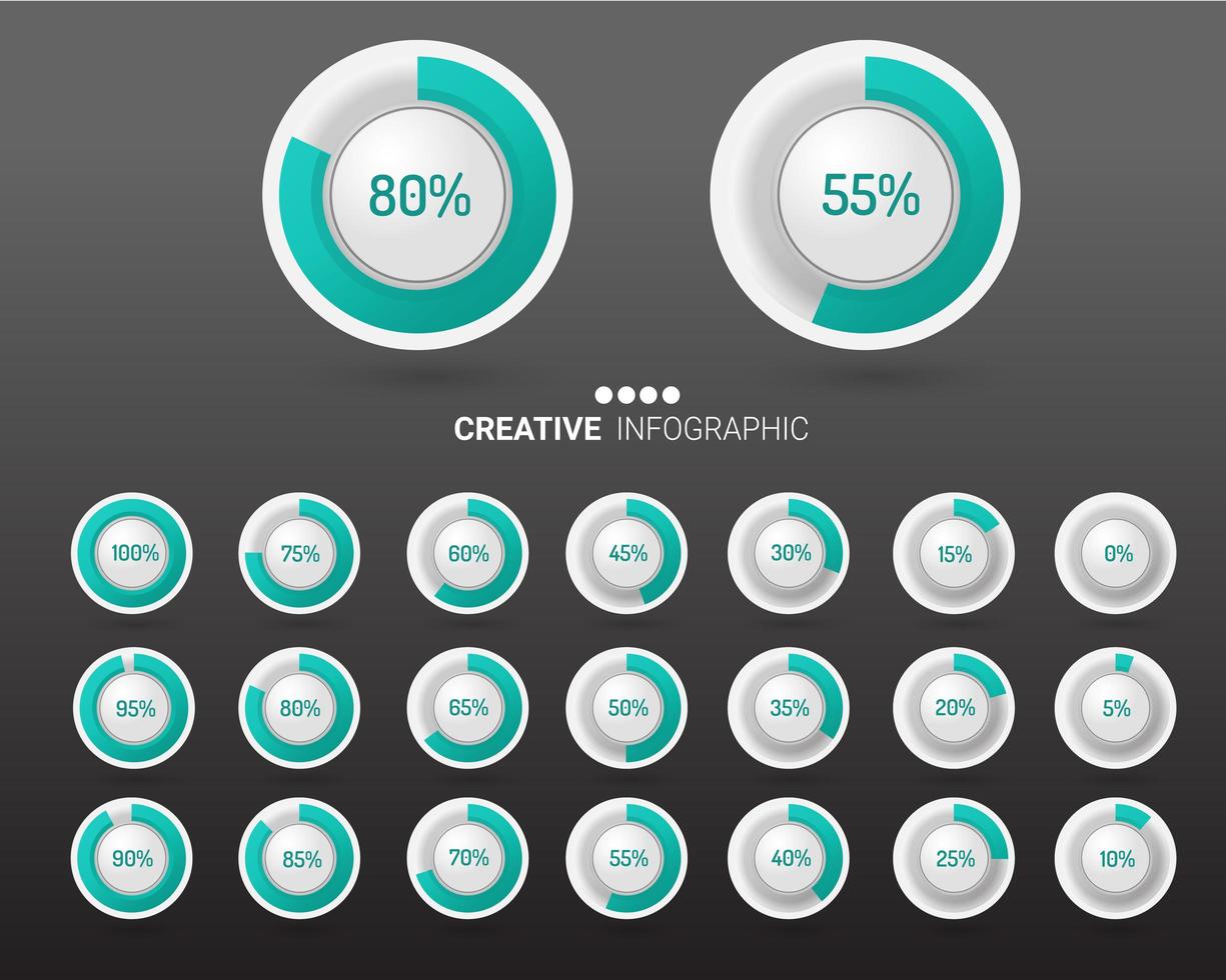 Teal and white circle percentage diagrams vector