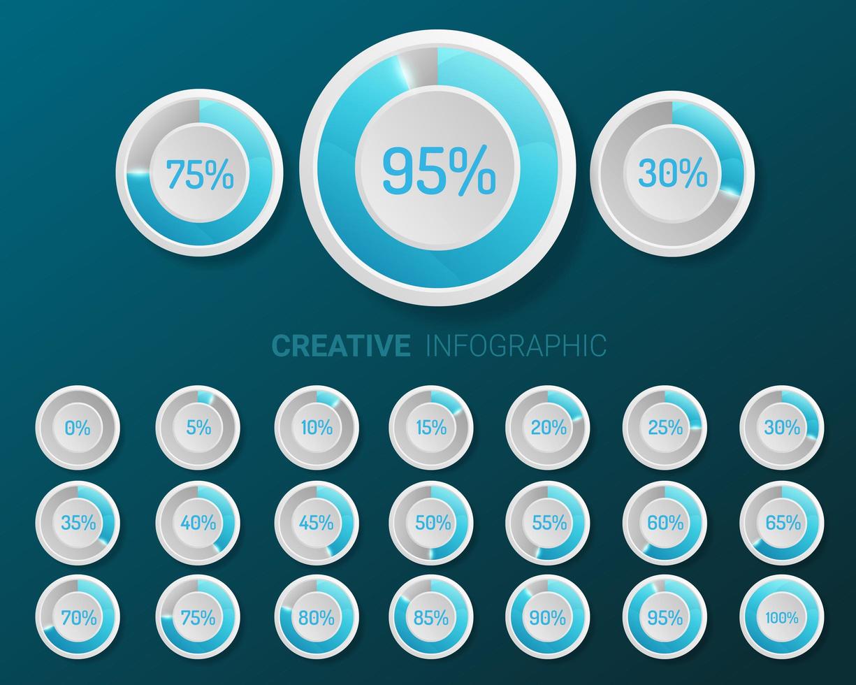 Blue and white circle percentage diagrams vector