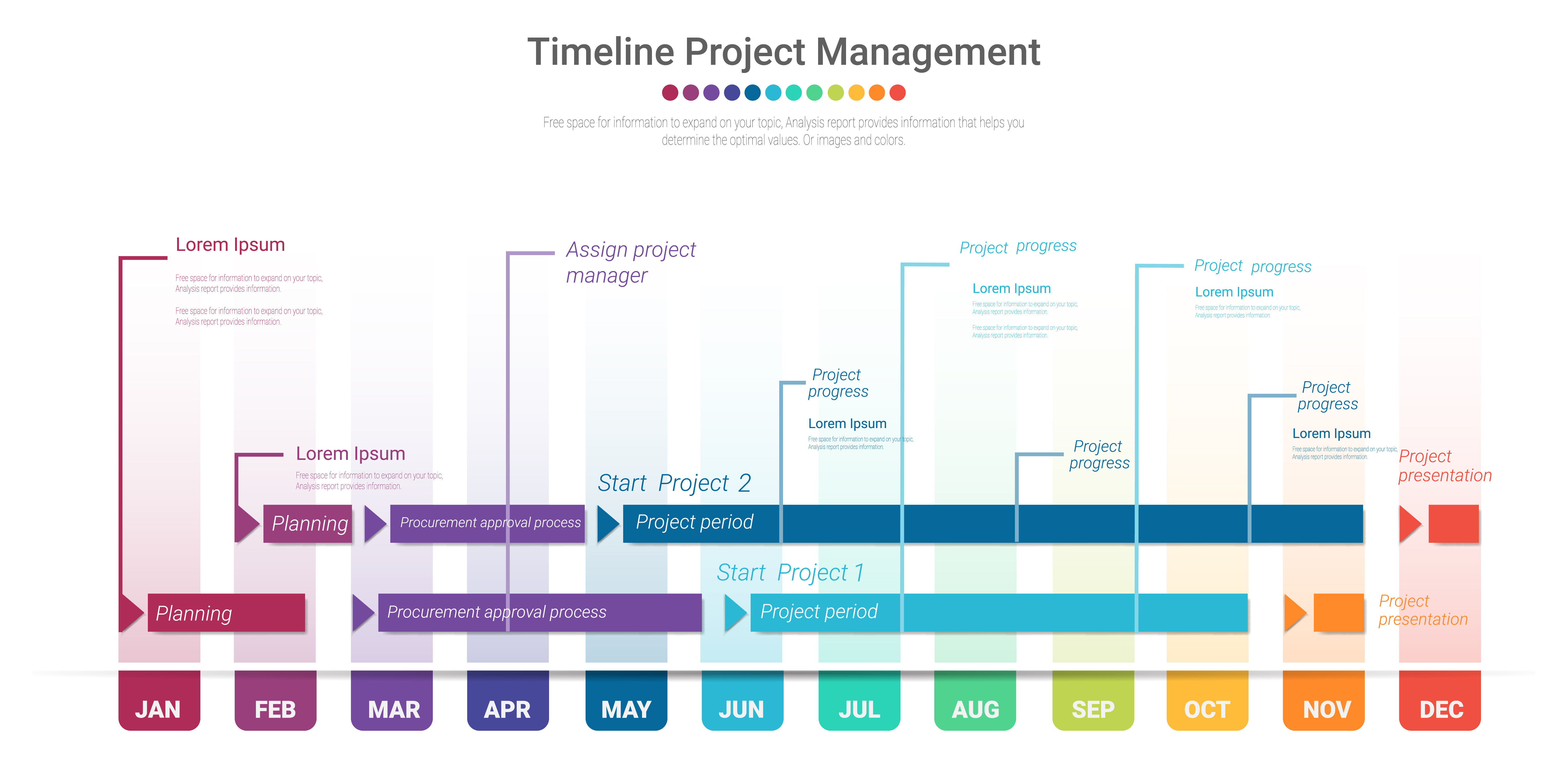 Project Timeline Colorful Graph For 12 Months 1309519 Vector Art At