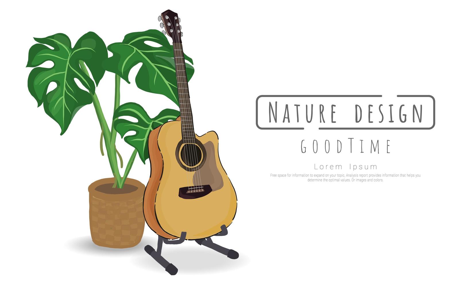 Potted plant and guitar on white vector