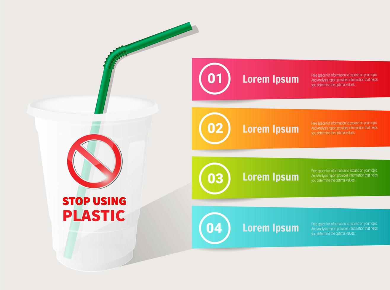 Stop using plastic straws infographic template vector