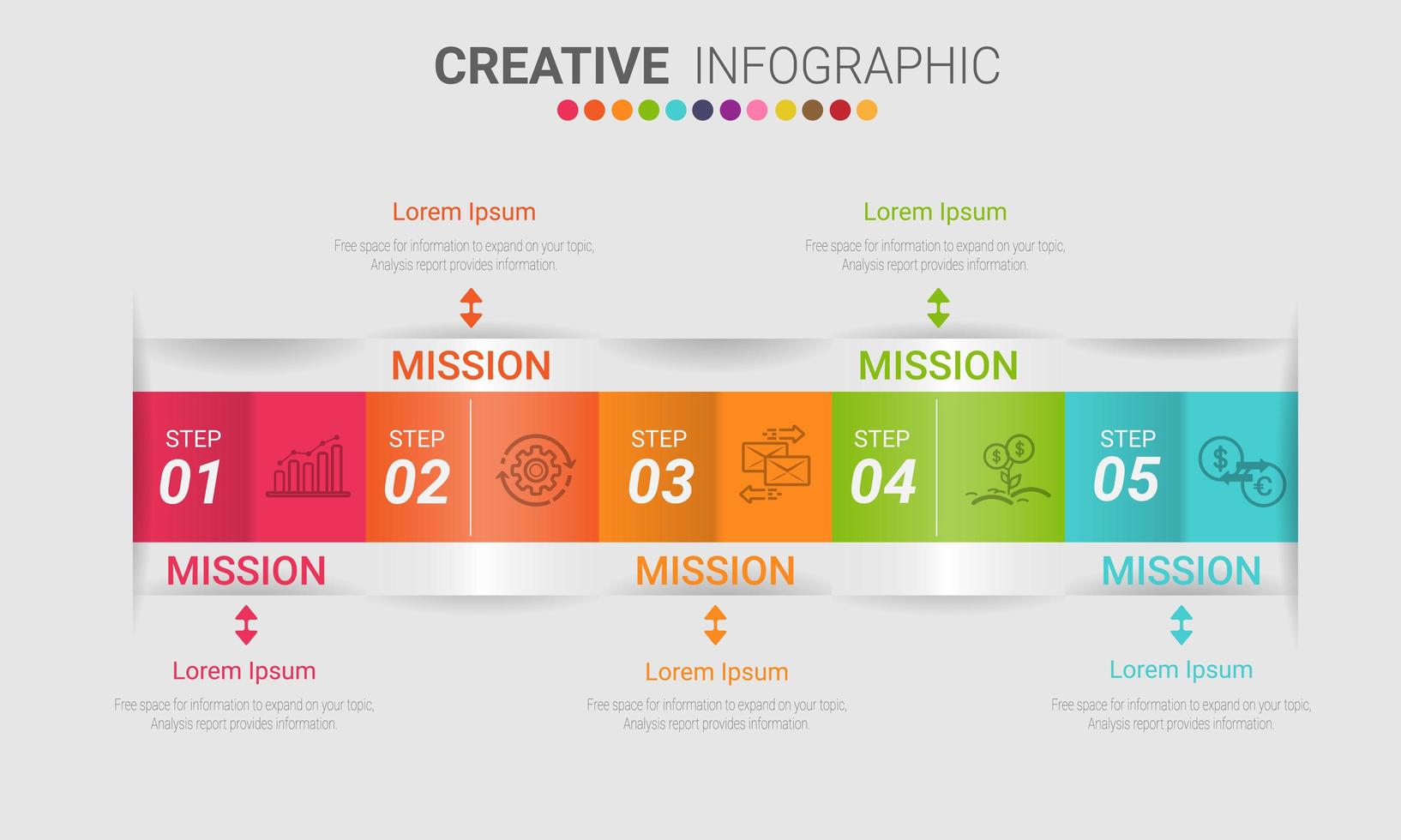Colorful folded infographic with 5 options vector