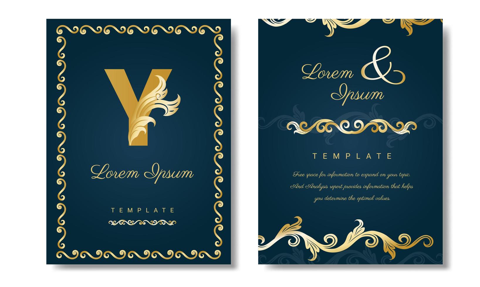 tarjeta de invitación de boda azul y oro de lujo vector