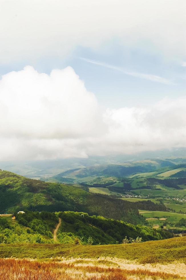 sendero en el paisaje de montaña con cielo nublado foto