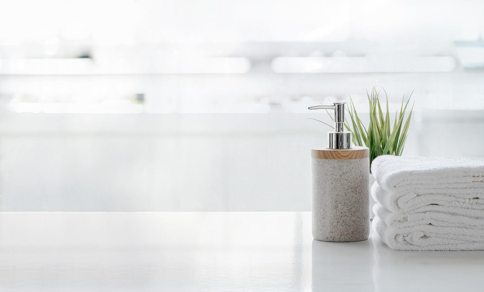 White clean towels on wooden table in bathroom, gnerative ai 23314078 Stock  Photo at Vecteezy