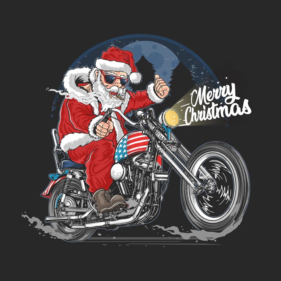 santa claus montando una motocicleta americana vector