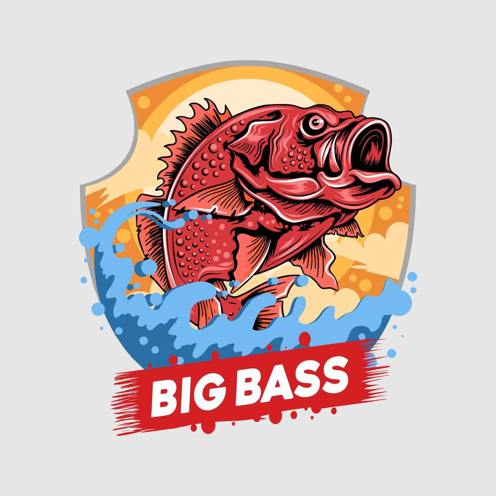 Red snapper big bass emblem vector