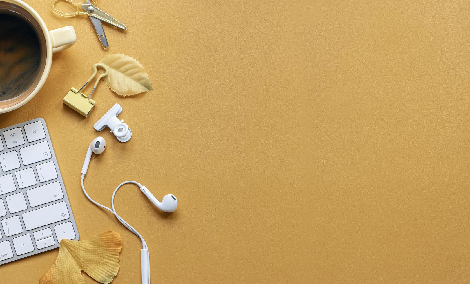 Top view of an autumn workspace photo