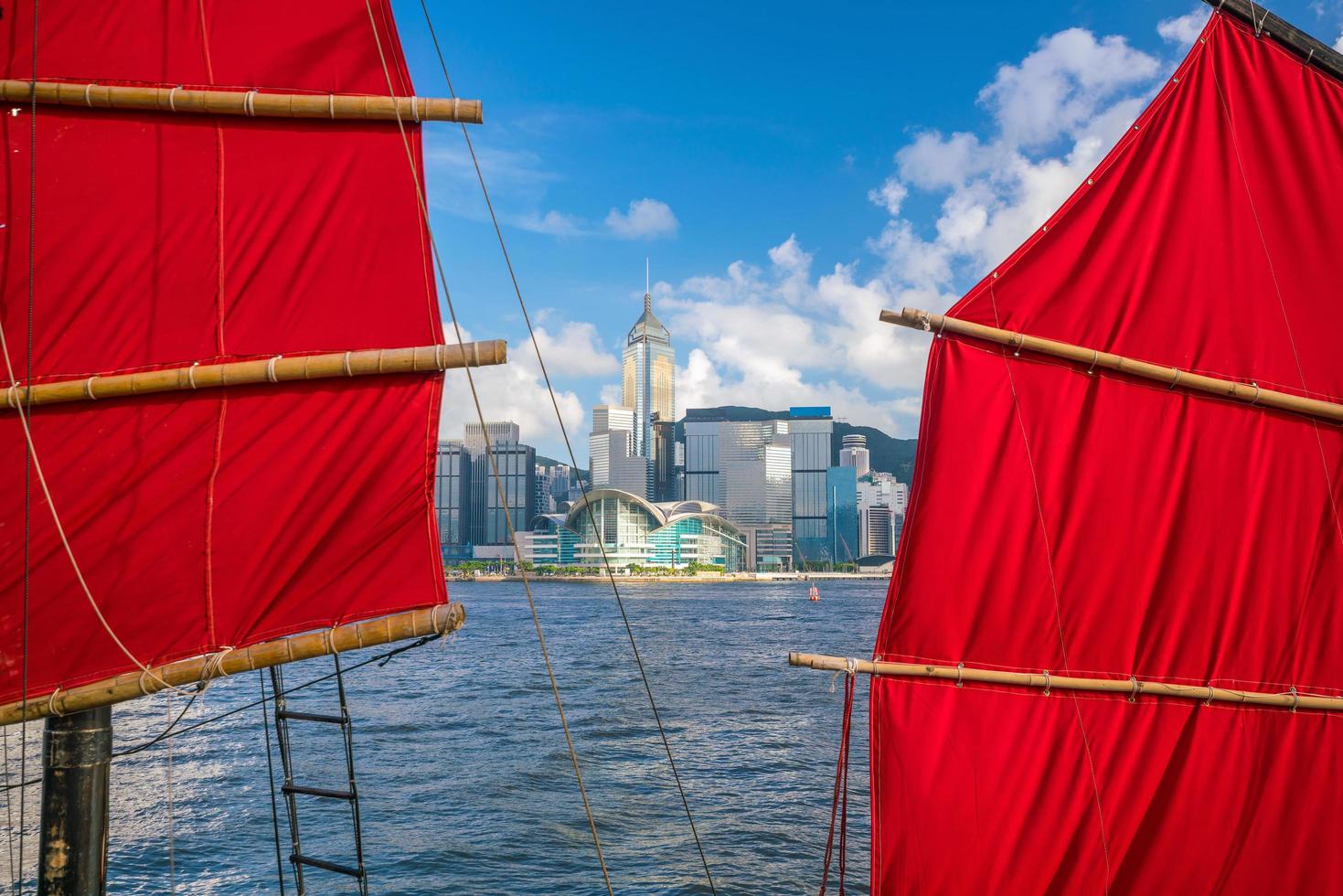 Victoria Harbor Hong Kong with vintage ship. photo