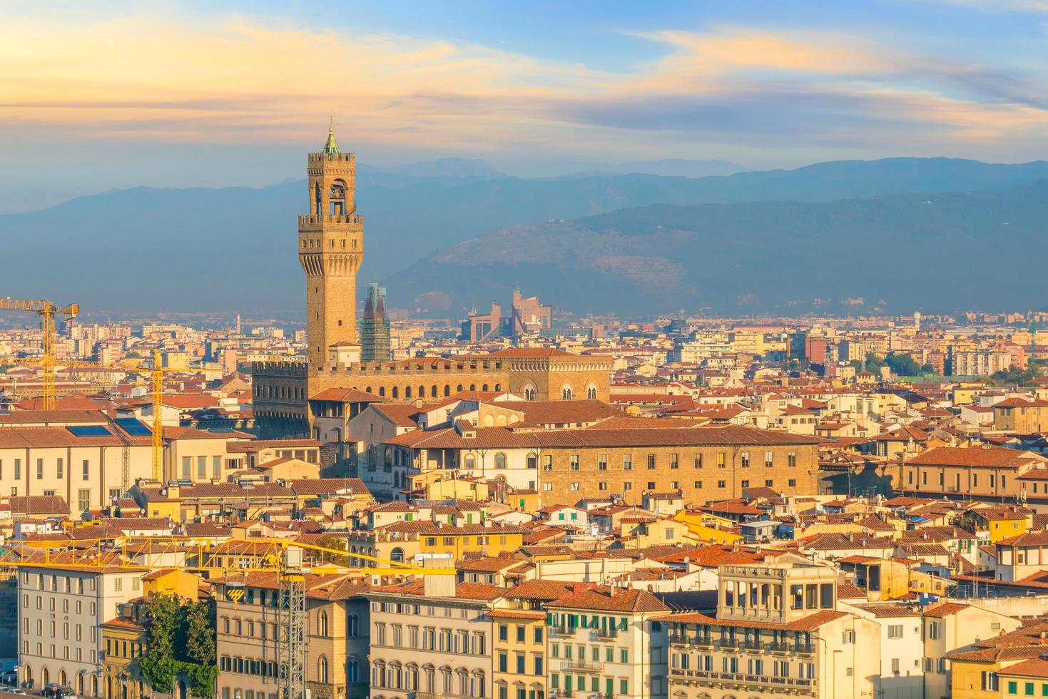 View of Florence city skyline from top view at sunset photo