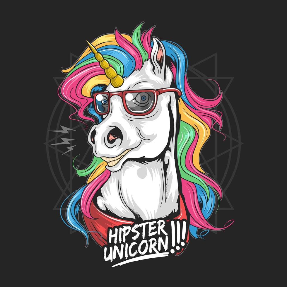 Rainbow-haired unicorn wearing glasses vector