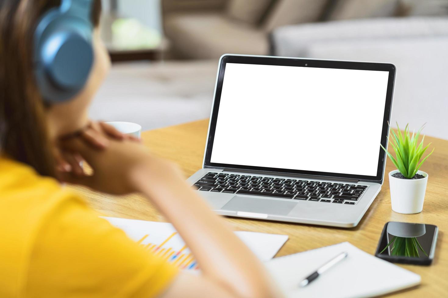 Student studying laptop mockup photo