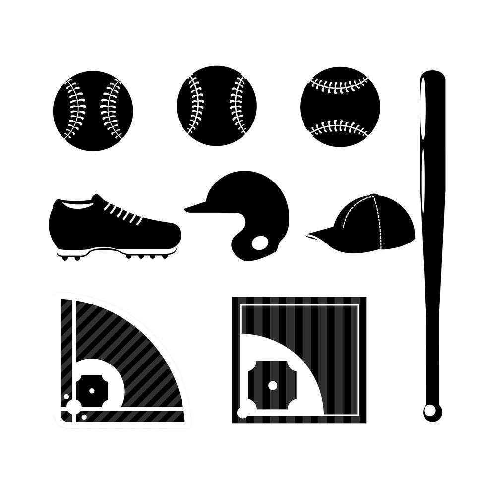 Set of baseball silhouette icons vector