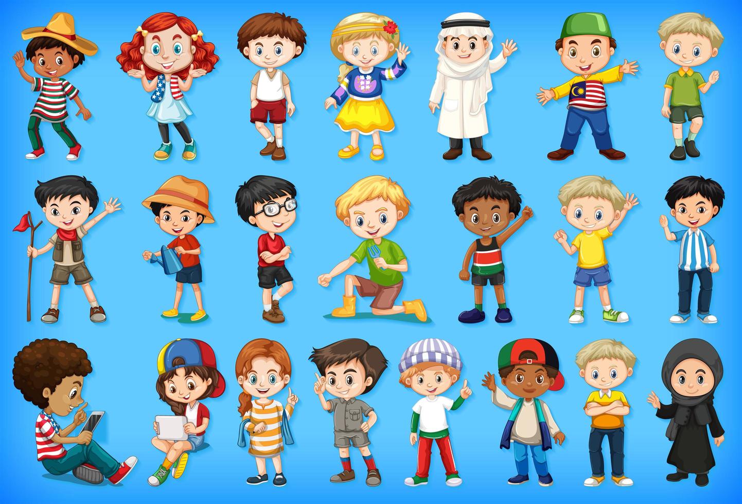 Large Set of Children Doing Different Activities vector