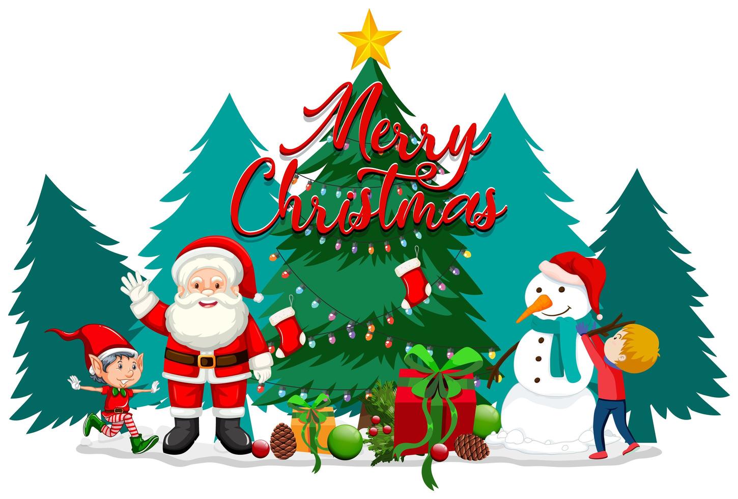 Christmas Theme with Santa and Snowman vector