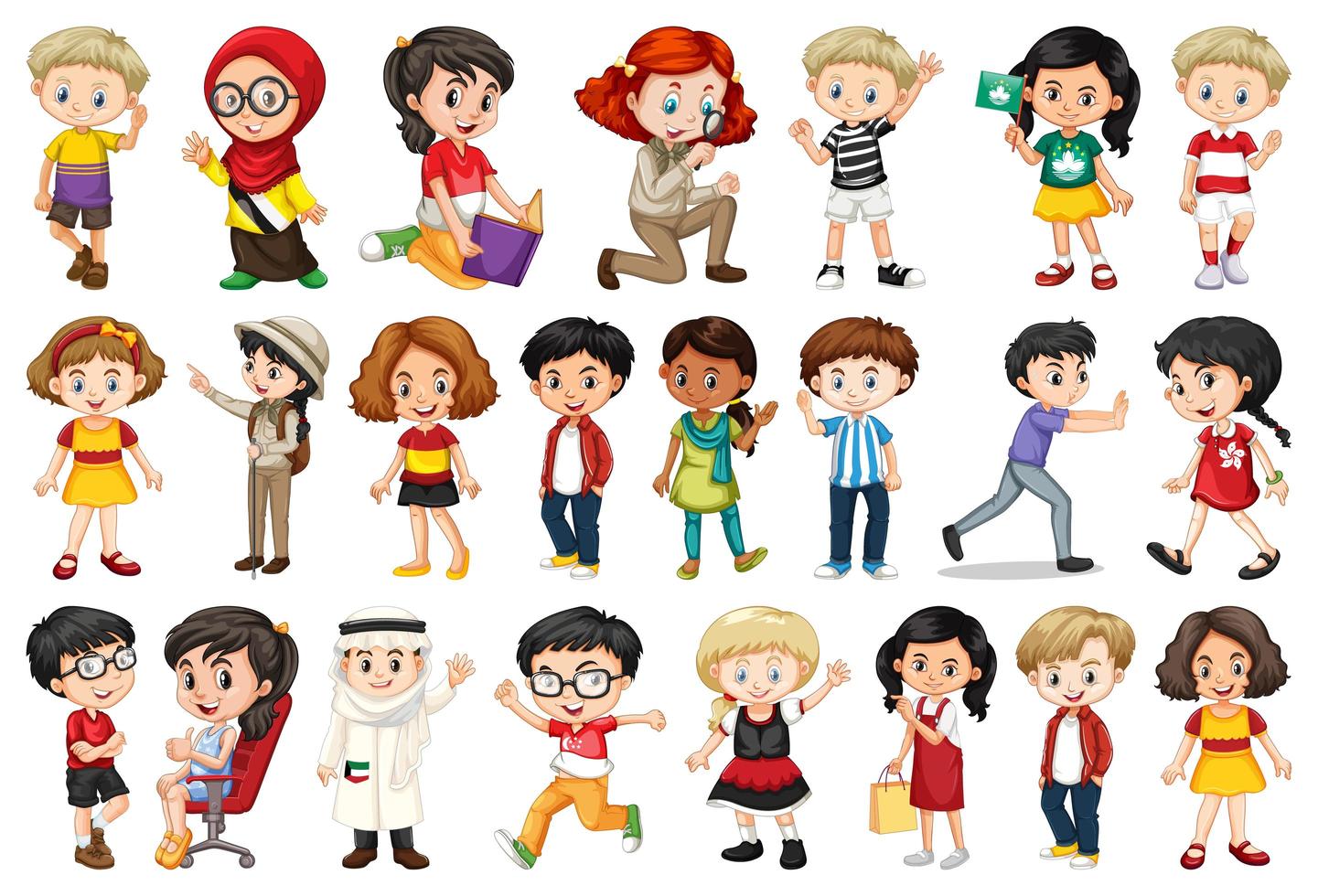 Large Set of Children Doing Different Activities vector