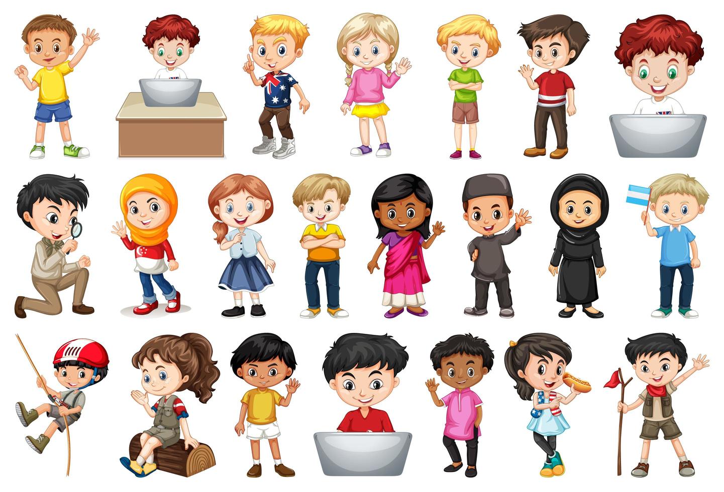 Large Set of Children Doing Different Activities vector