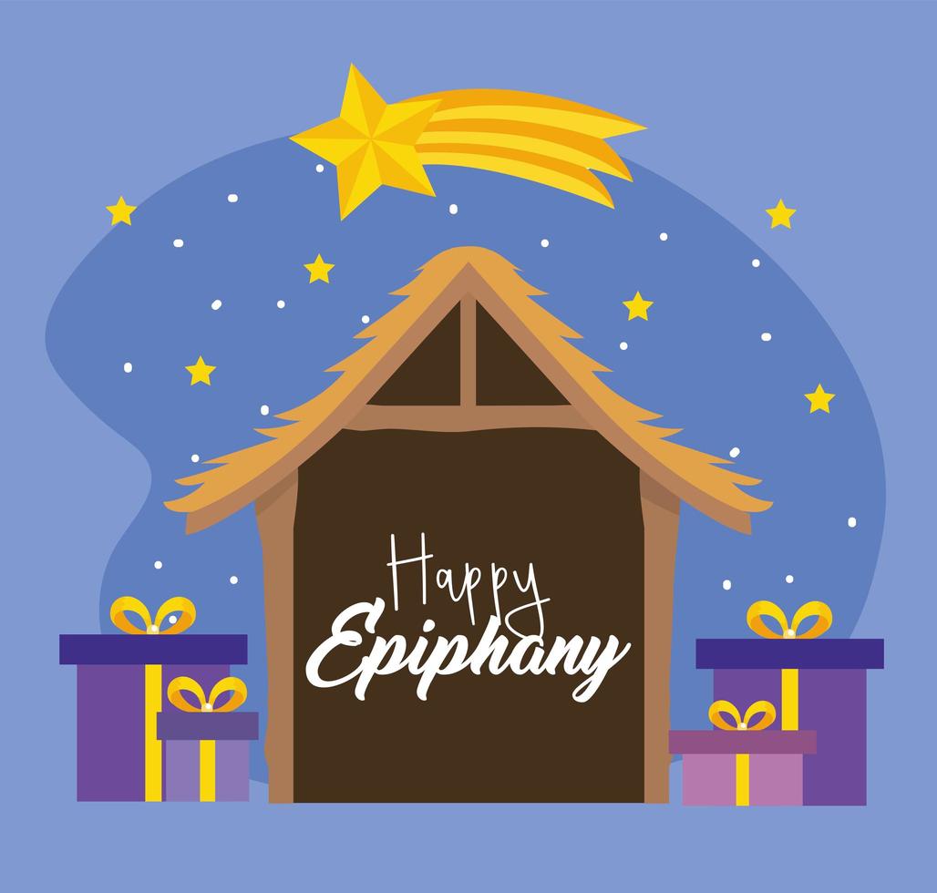 Manger with presets for Epiphany celebration vector