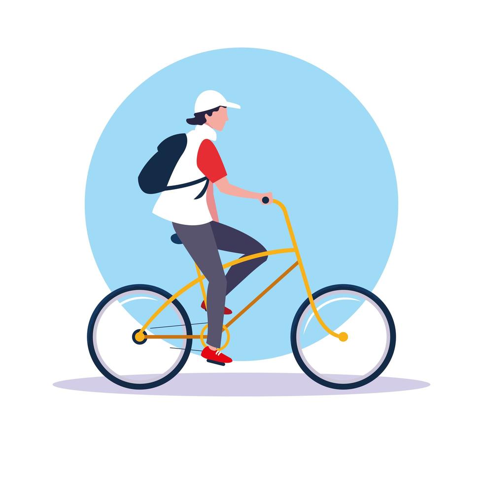 Young man riding bike avatar character vector