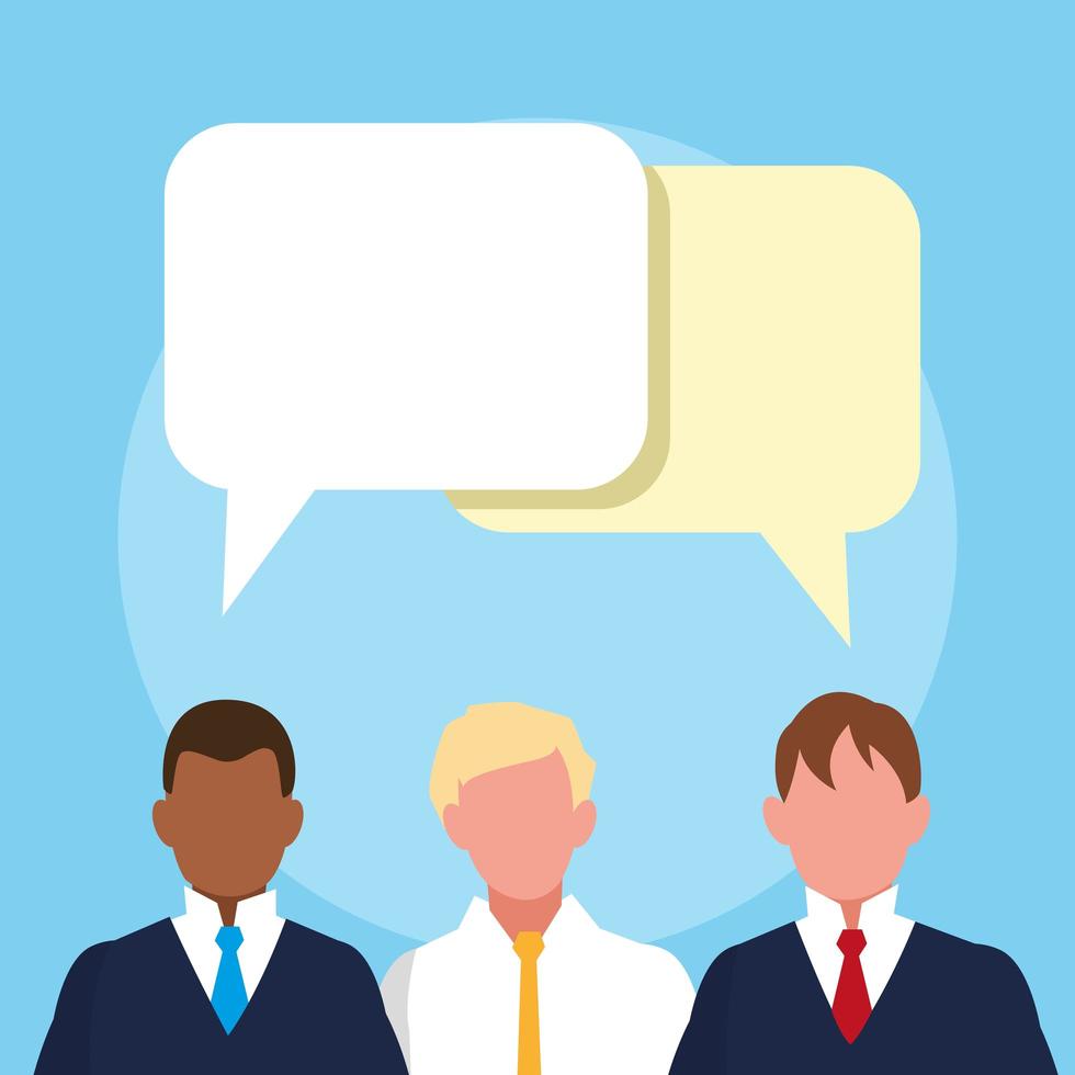 Businessmen elegant with speech bubbles vector