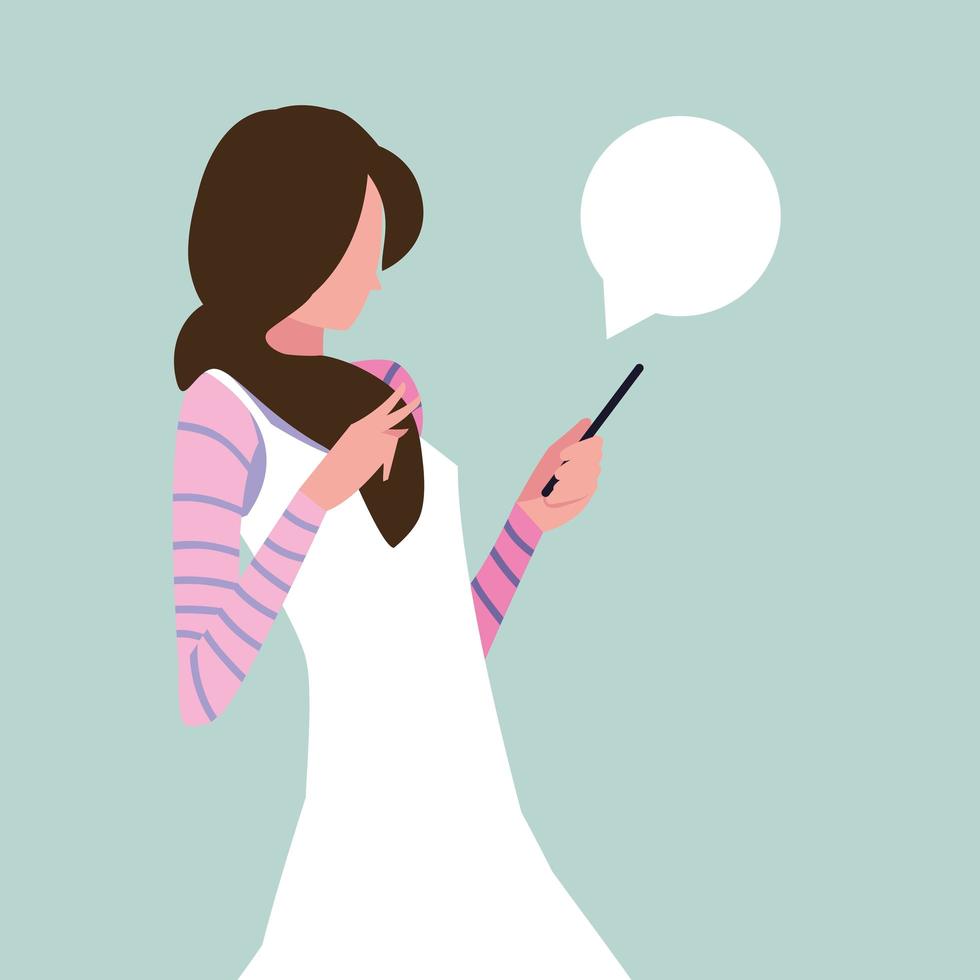 Young woman using smartphone with speech bubble vector