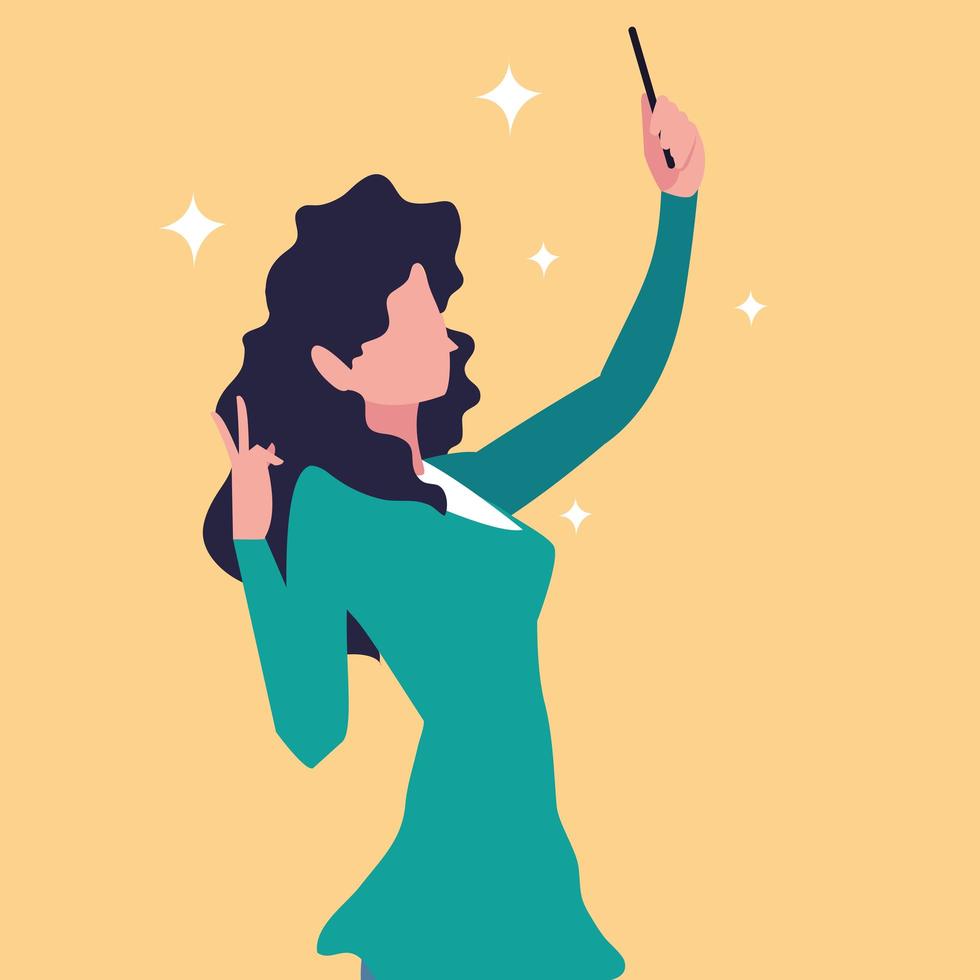 Young woman using smartphone taking a selfie vector