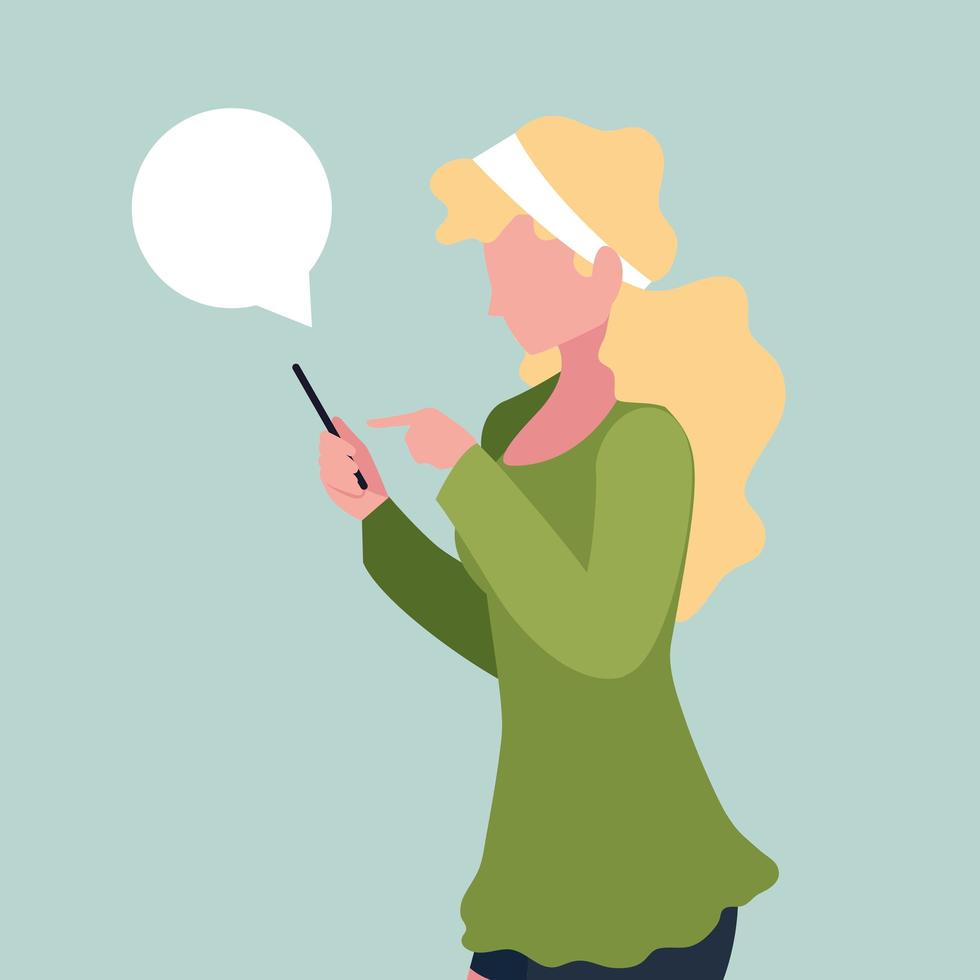 Young woman using smartphone with speech bubble vector