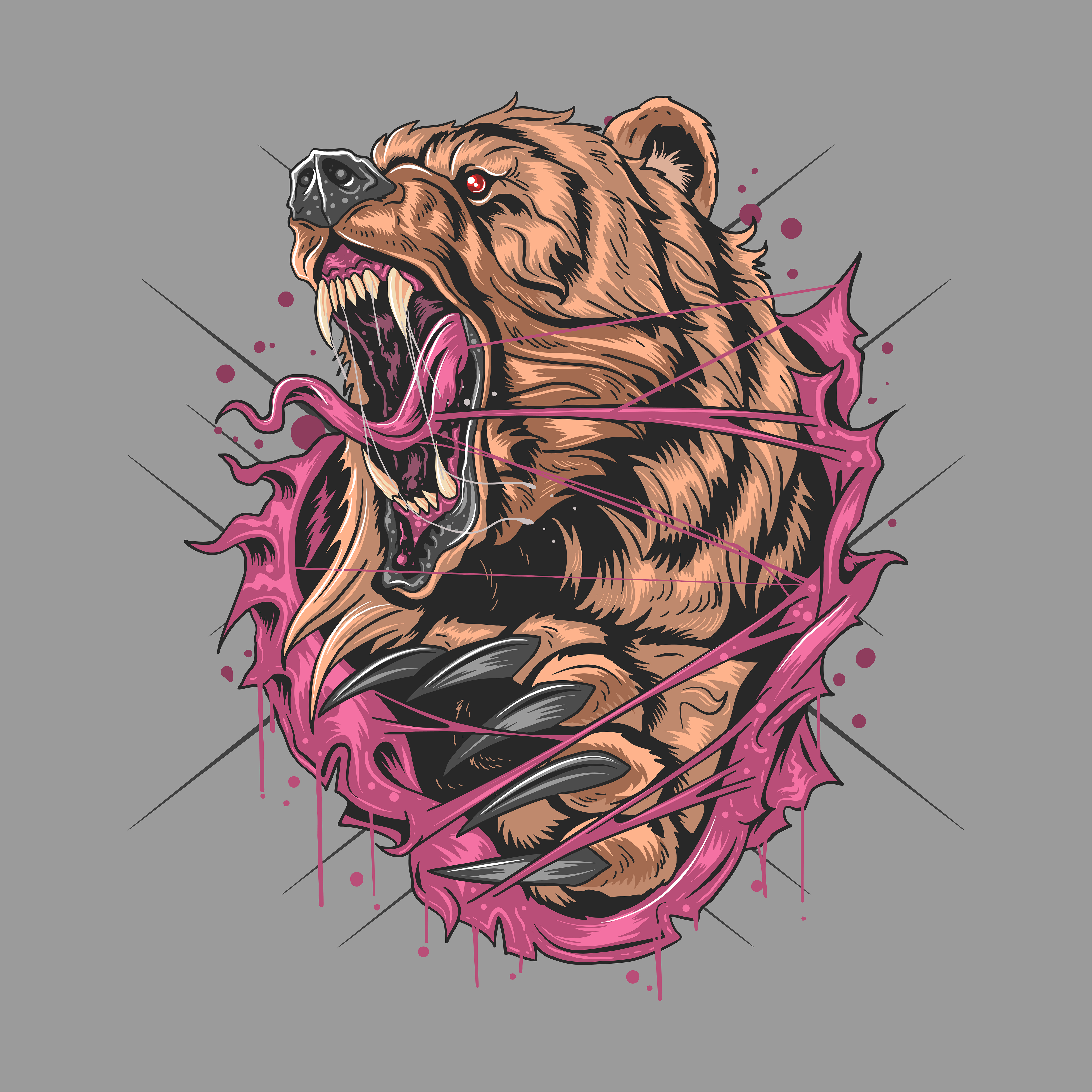 Download Fierce and wild angry grizzly bear design for free.