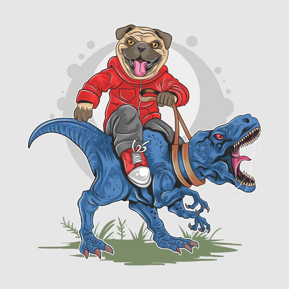 lindo pug sentado en el diseño de dinosaurio vector