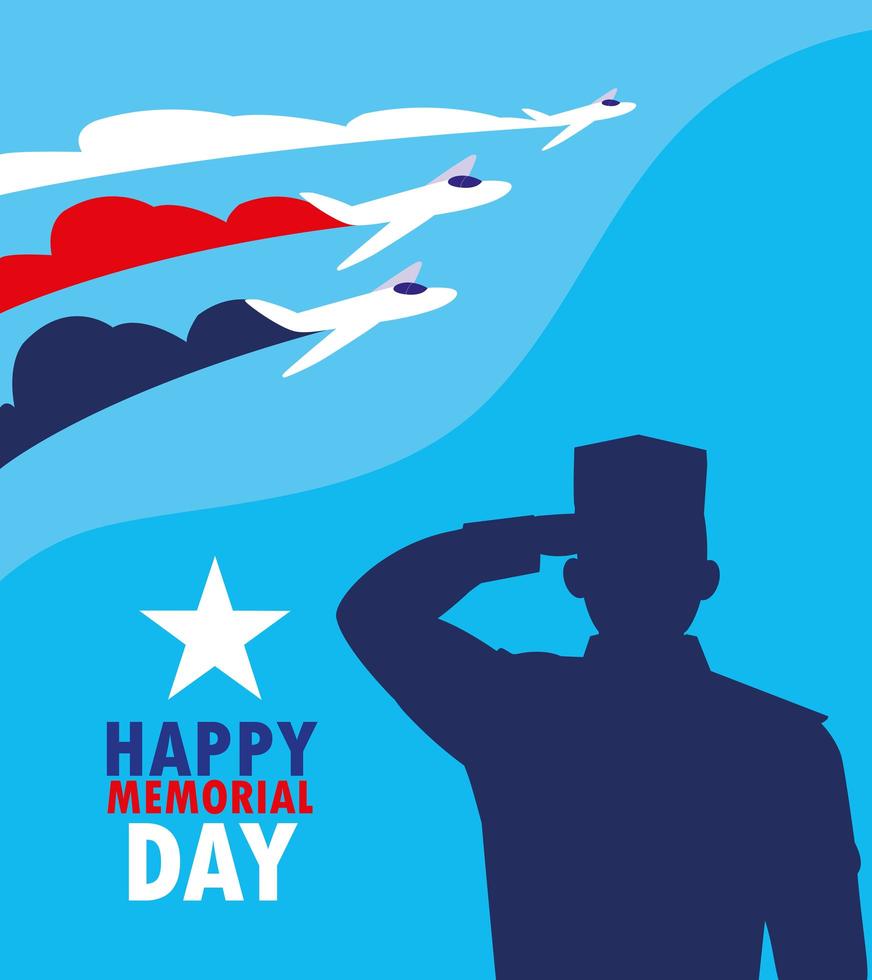 Happy memorial day with military and airplanes vector