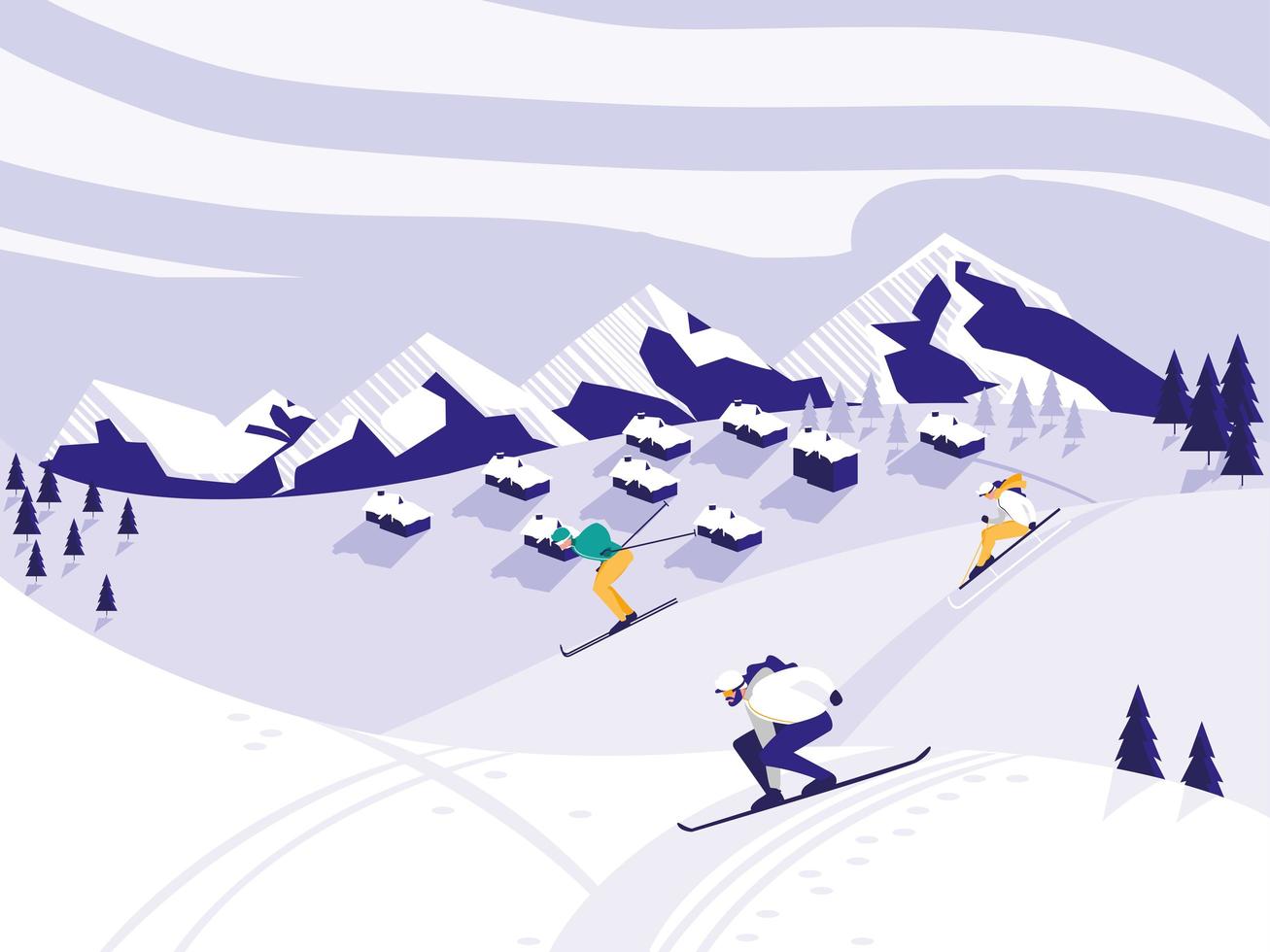 Ski camp snowscape scene vector