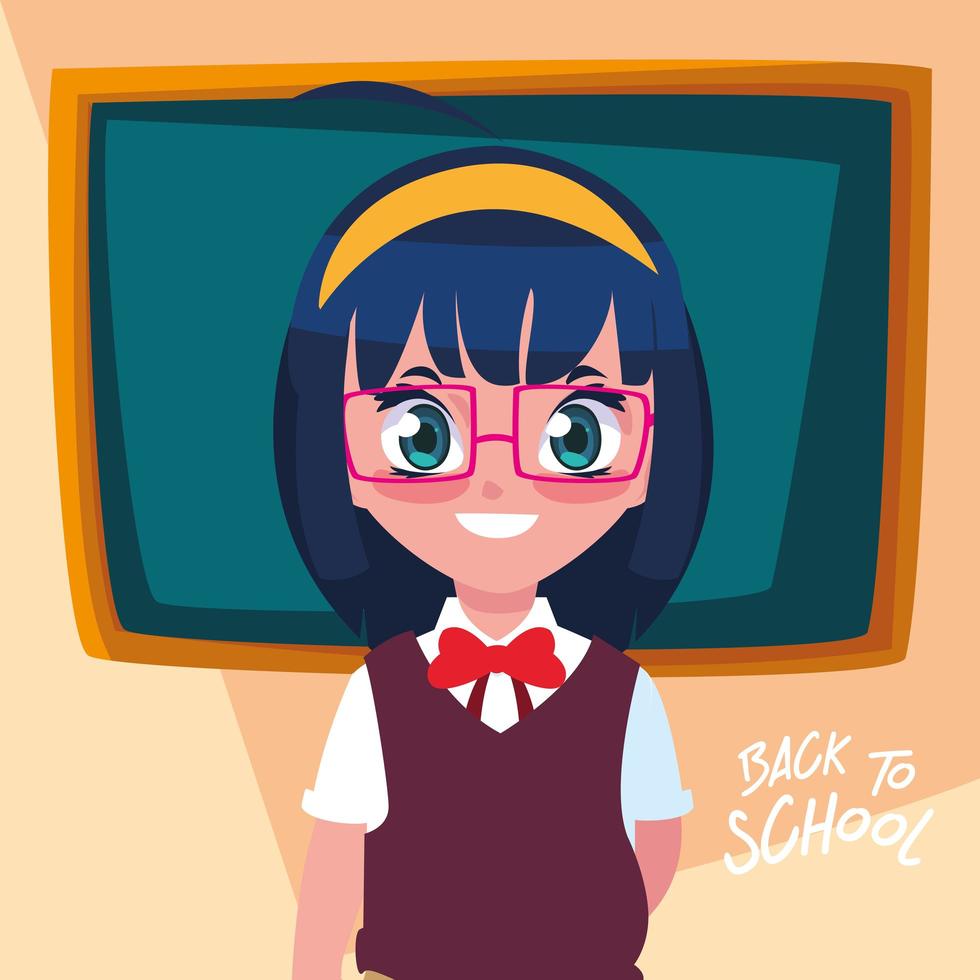 Cute little student girl in back to school poster vector