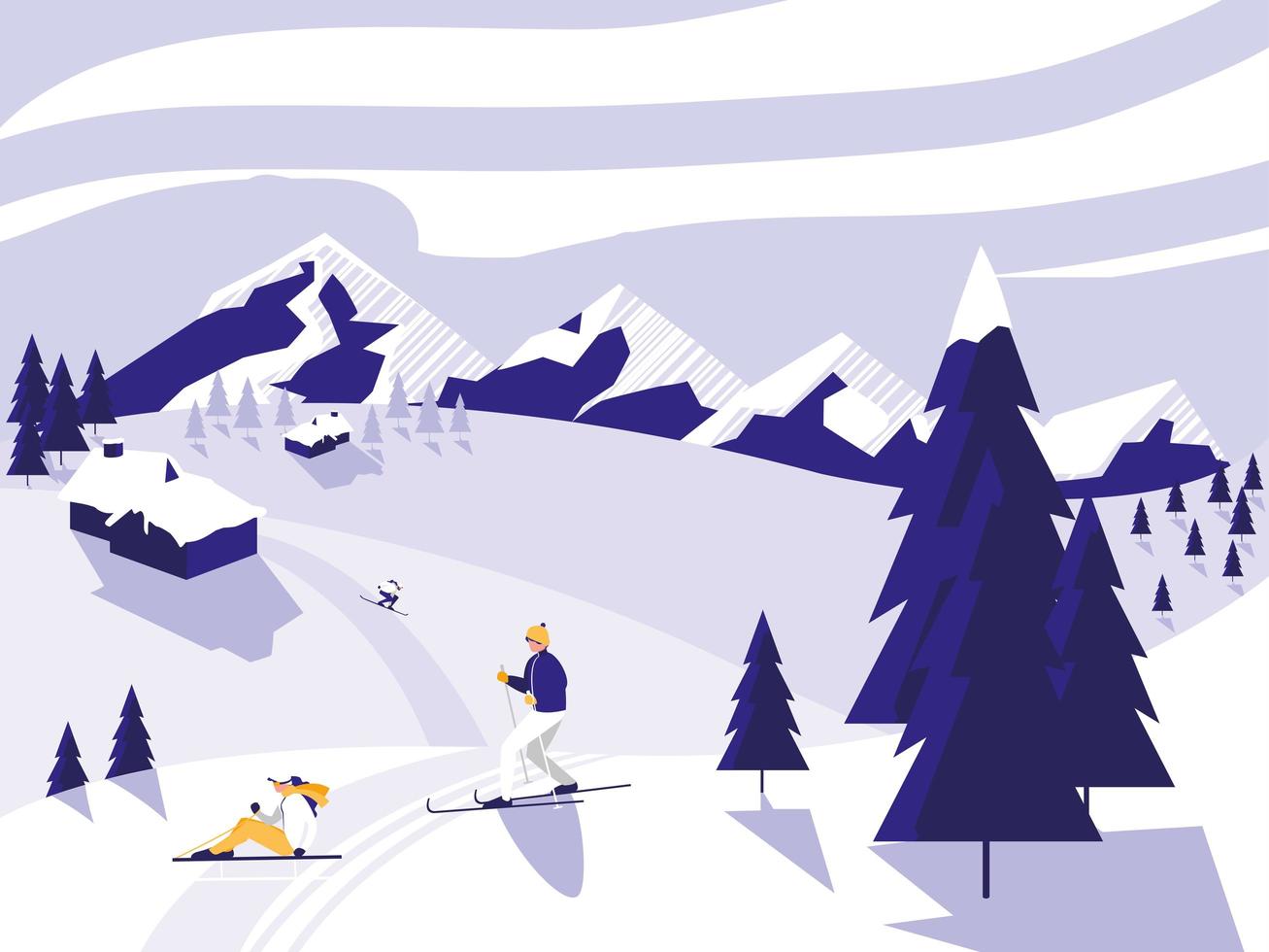 Ski camp snowscape scene vector