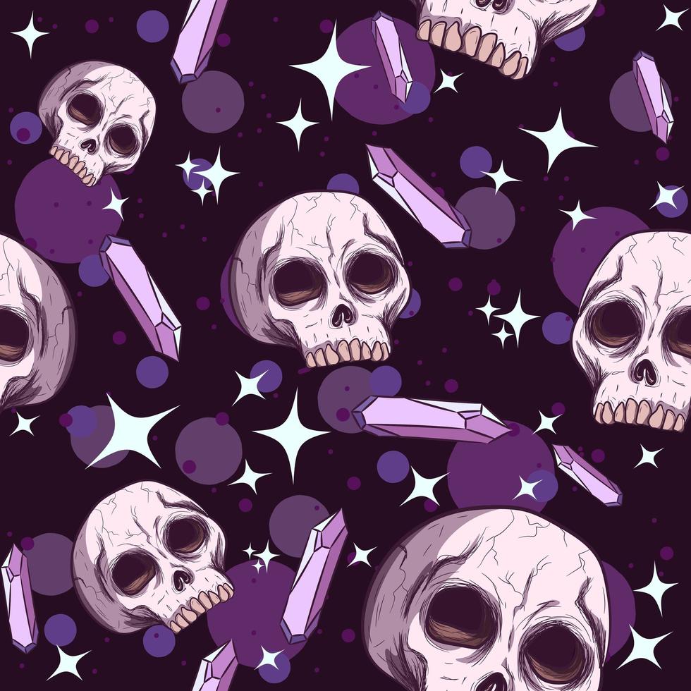 Skulls, amethysts and stars seamless pattern vector