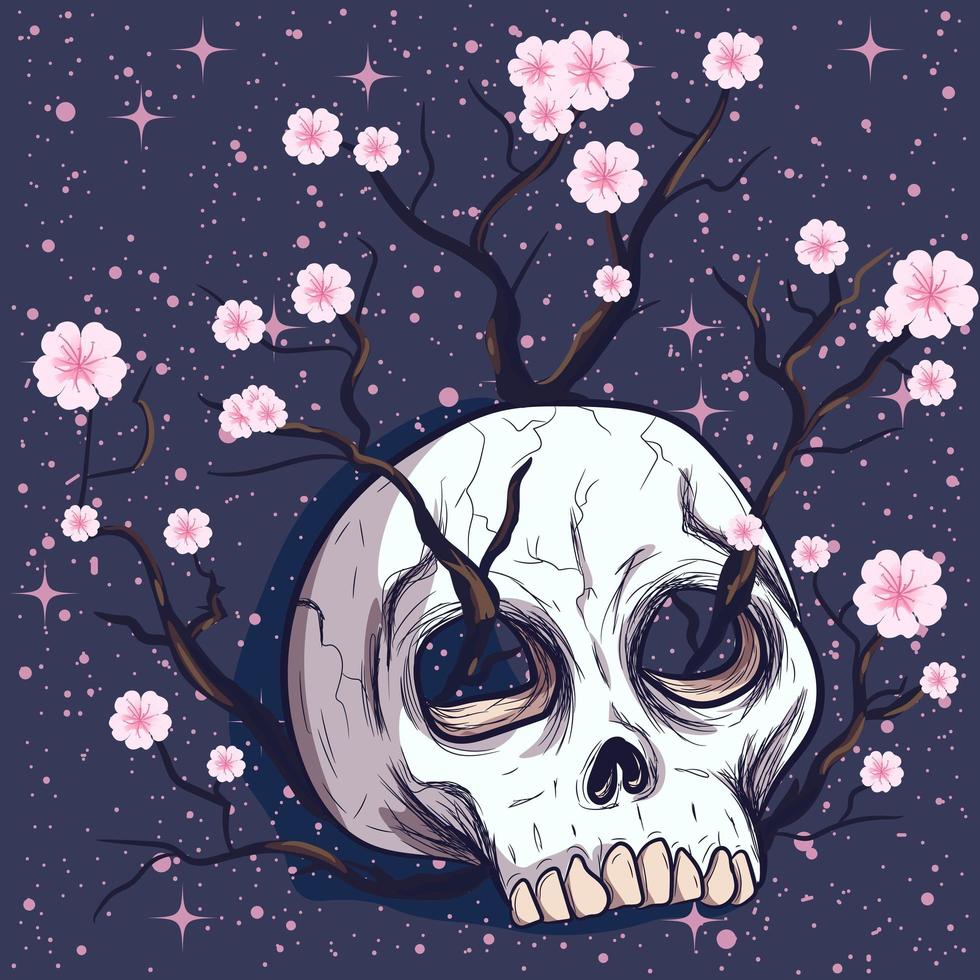 Flower tree growing out of a human skull vector