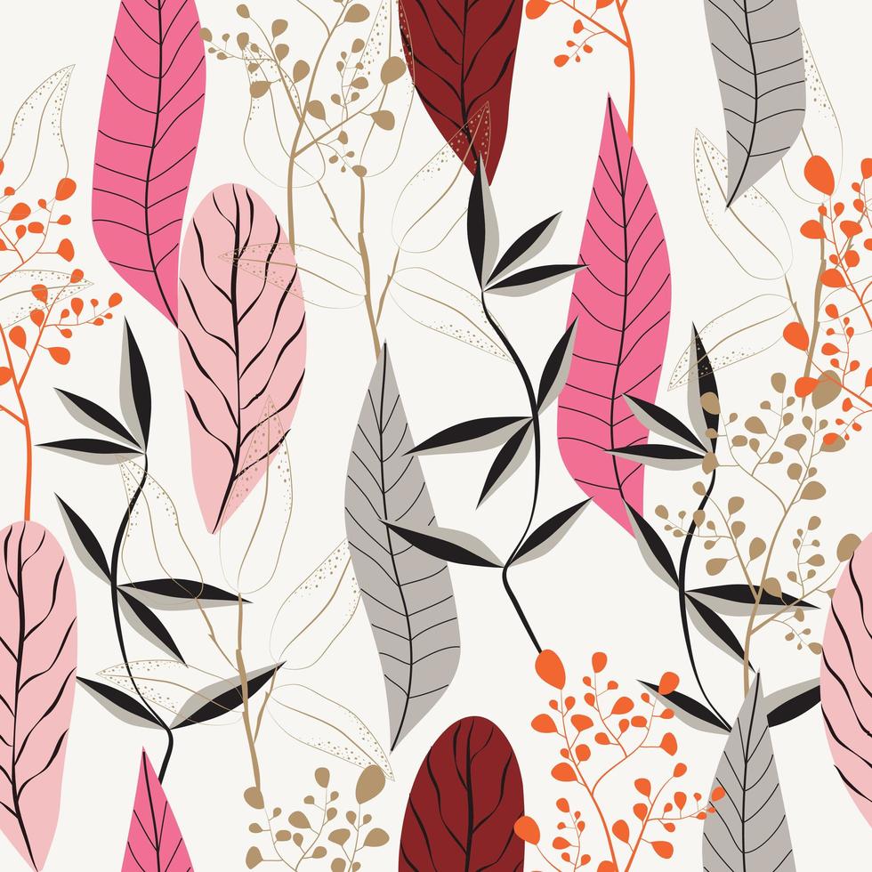 Nature pattern with beautiful leaves and flowers vector