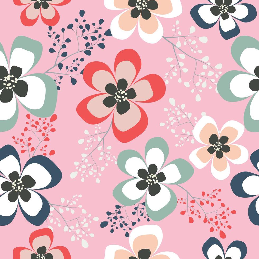 Cute fresh red and green floral pattern vector